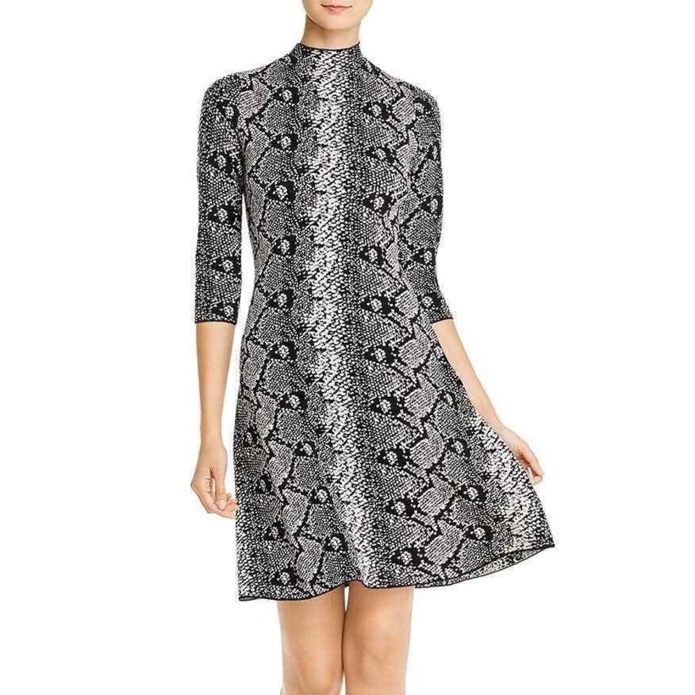 Nanette Lepore Animal‎ print Mock Neck Sweater Dress Blush Pink Elbow Sleeve L